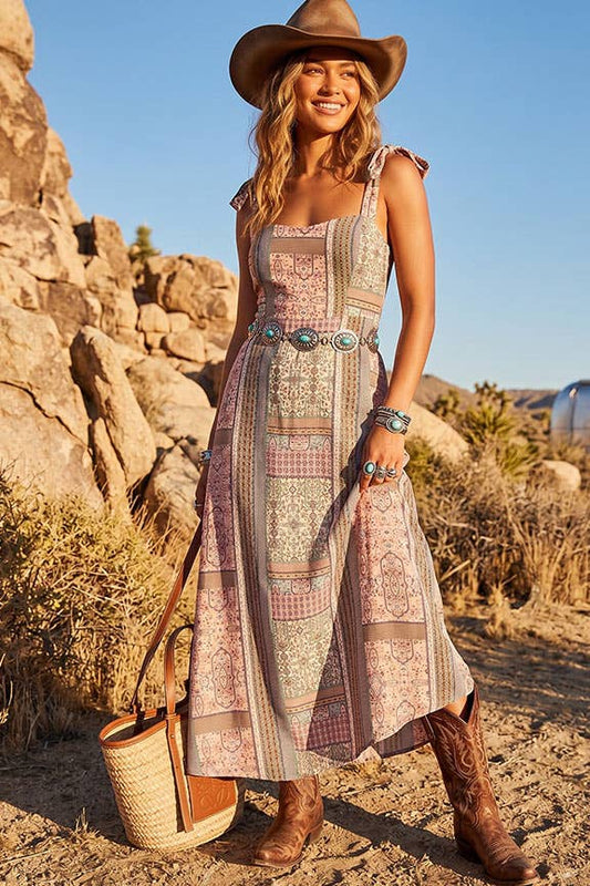Patchwork Tie-Shoulder Maxi