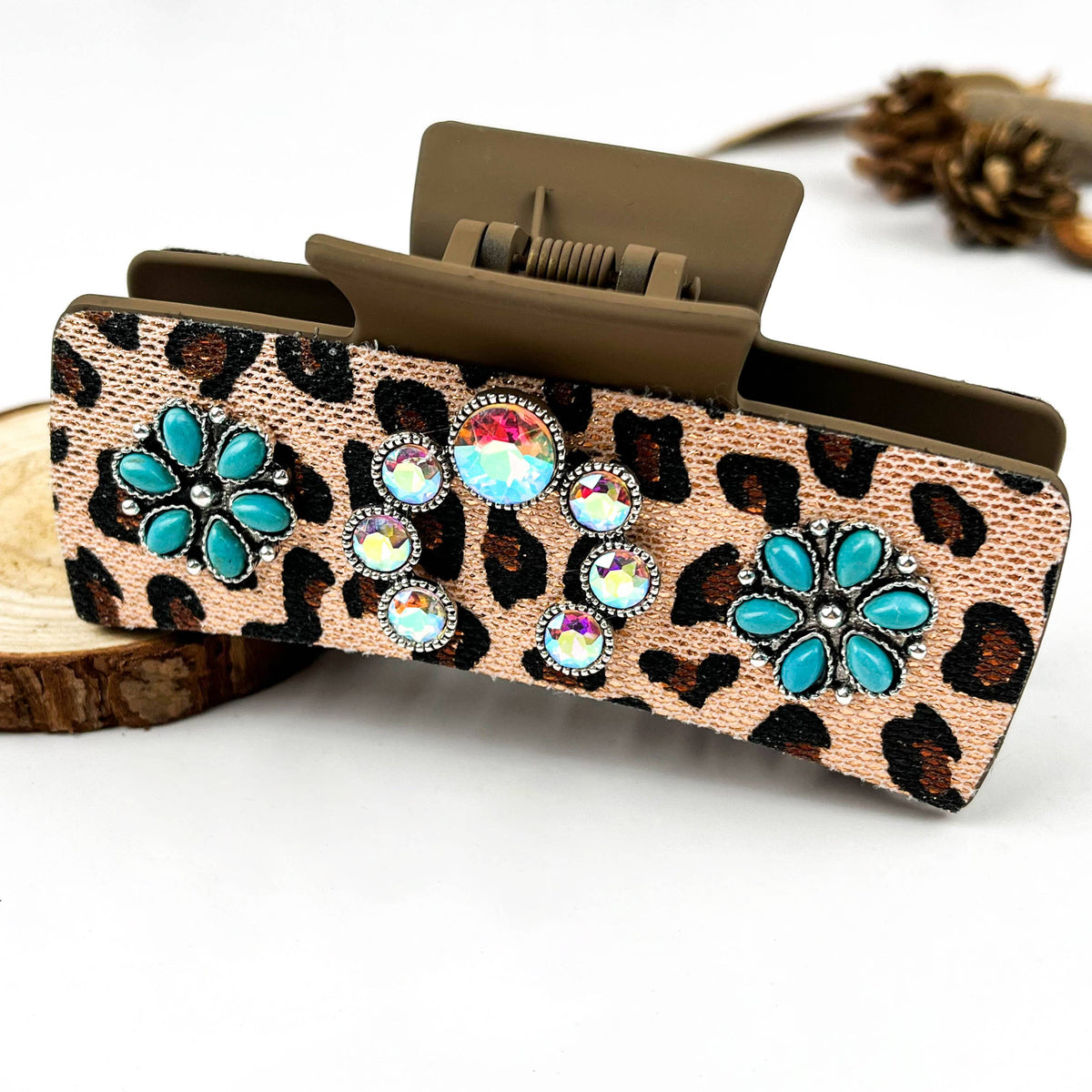 Leopard Leather Hair Claw: F