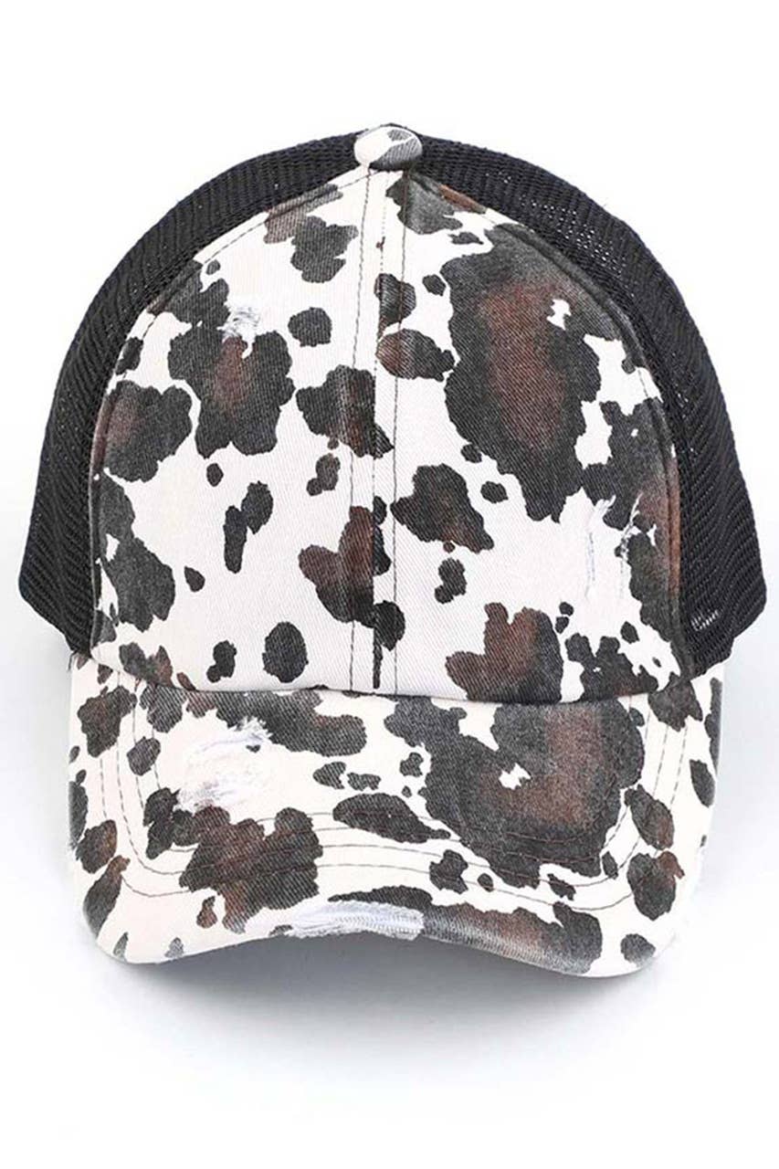 Cow Criss Cross Ponytail Hat