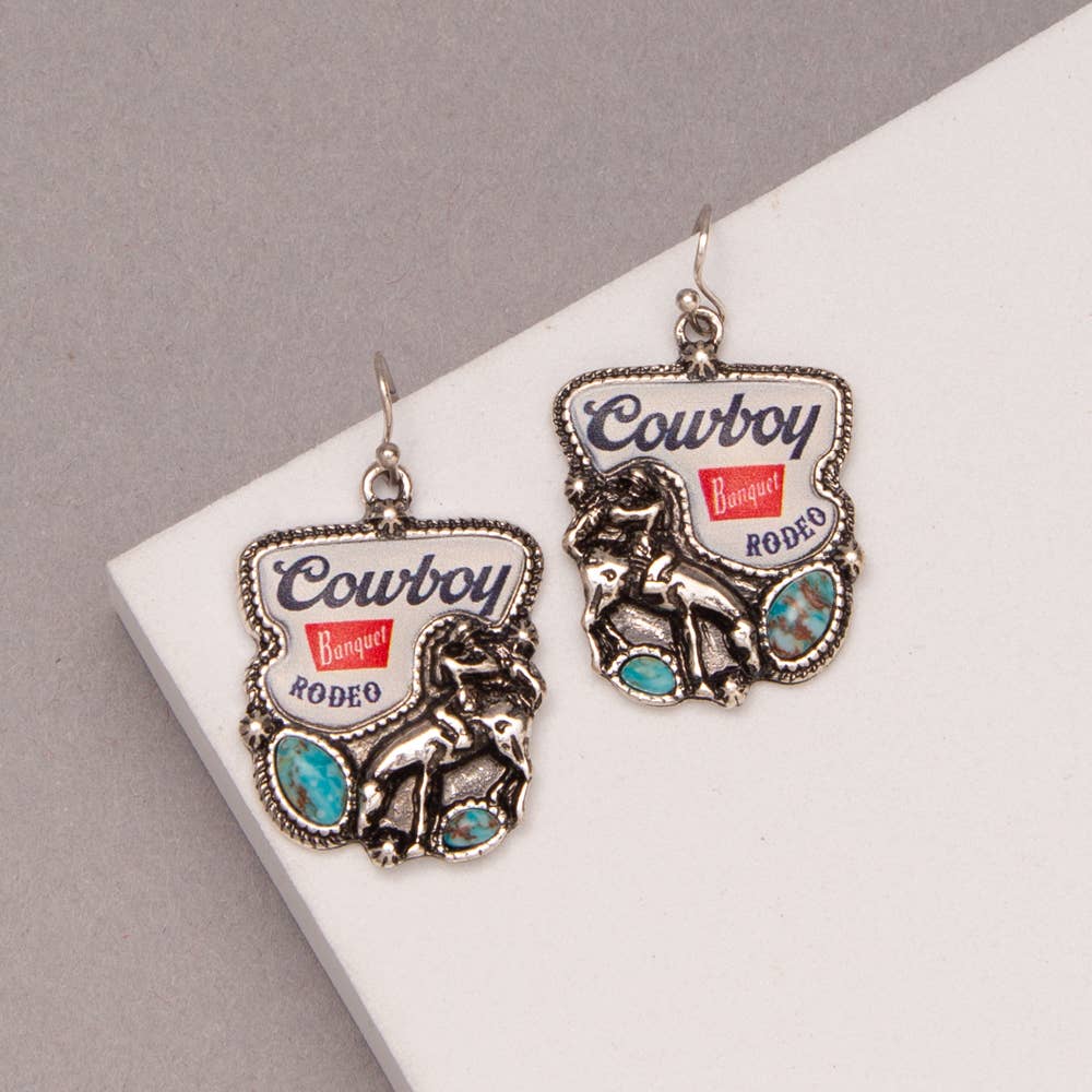 Western Cowboy Rodeo Earrings with Bronc Rider