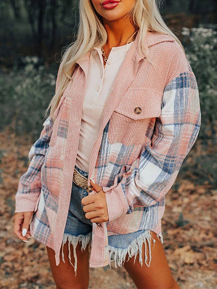 Patchwork Corduroy Oversized Shacket