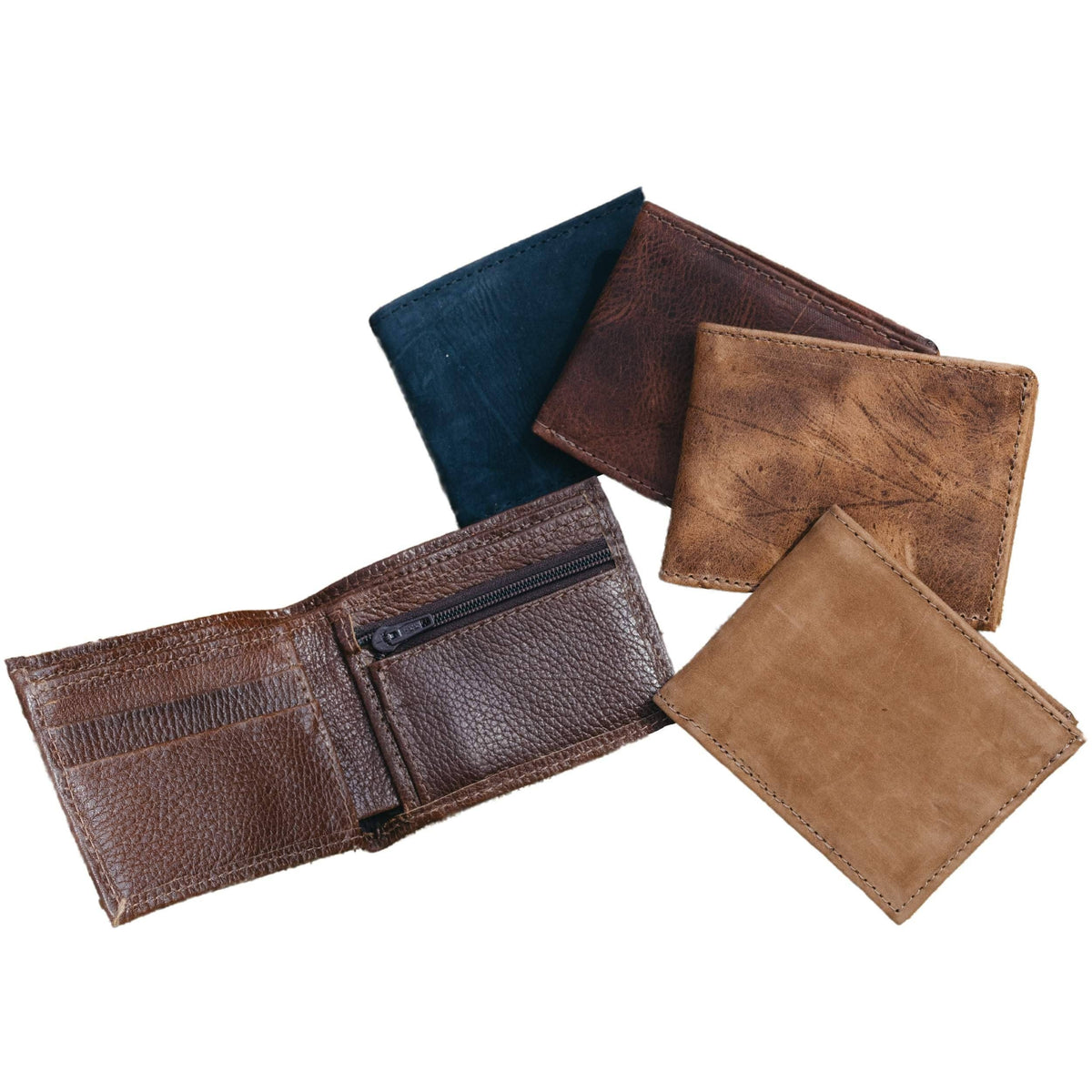 Leather Bifold Wallet: Textured Brown
