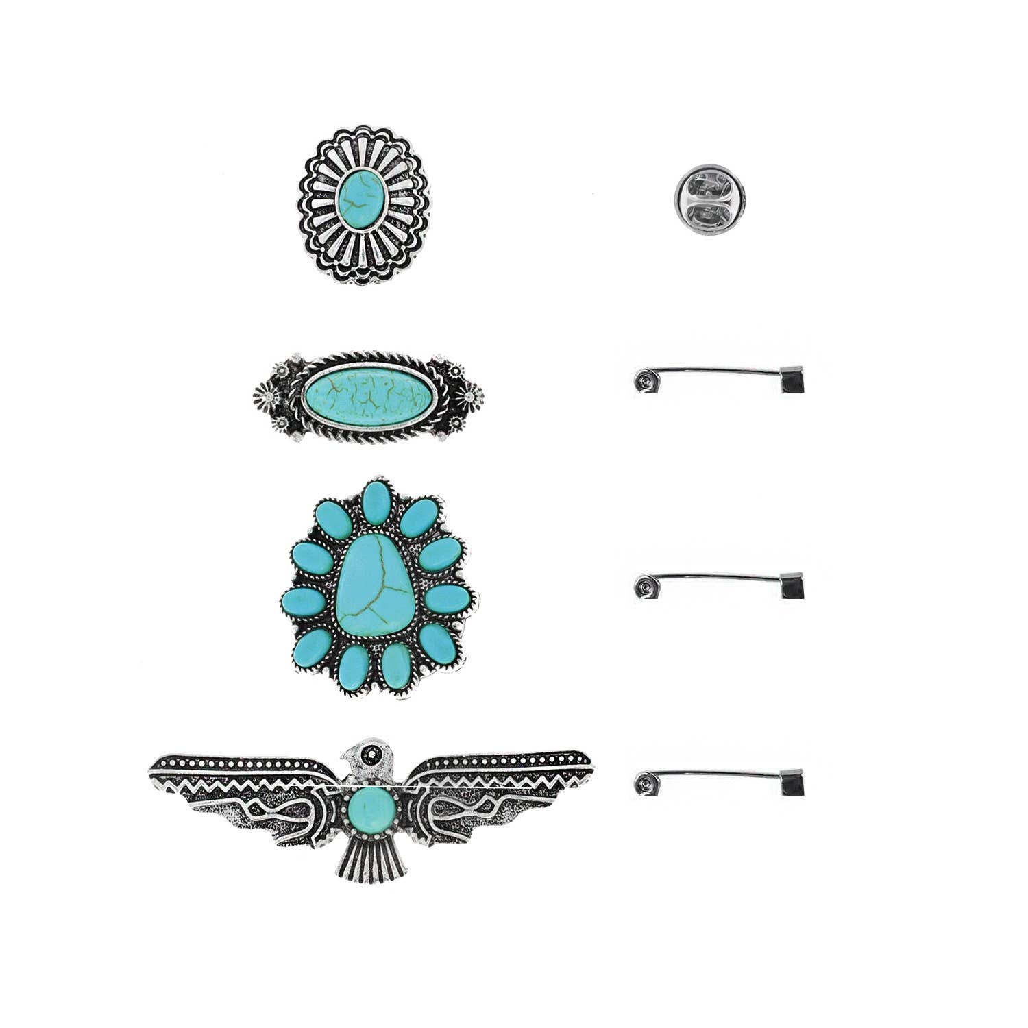 Western Theme Semi Stone 4 Piece Assorted Brooch Pin Set – Lace & Hide ...