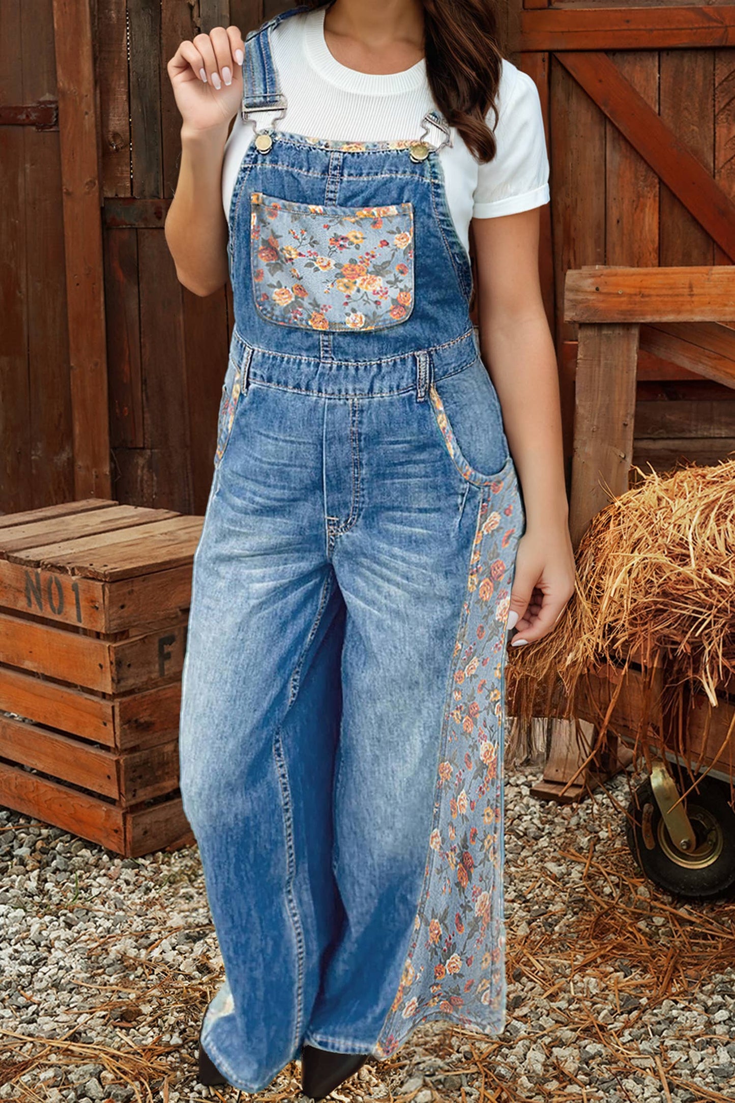 Patchwork Wide Leg Overalls