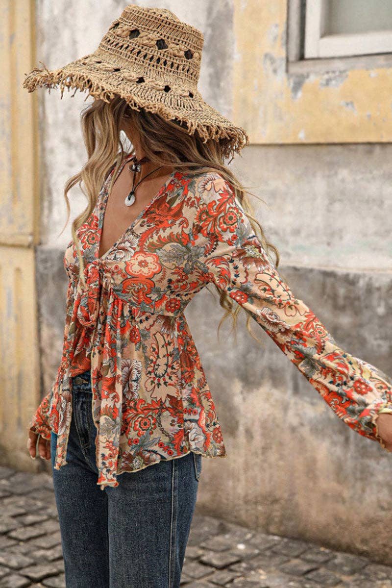 Tie Front Bell Sleeve Blouse
