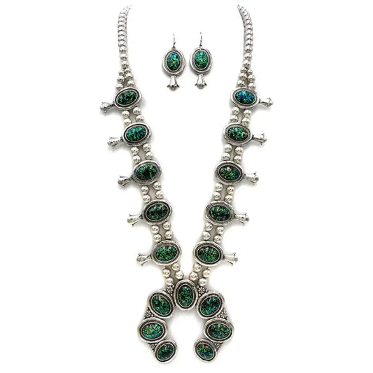 Squash Blossom Glittering Amazonite Necklace Earrings Set