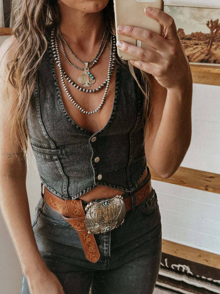 Black Denim Cowgirl Vest