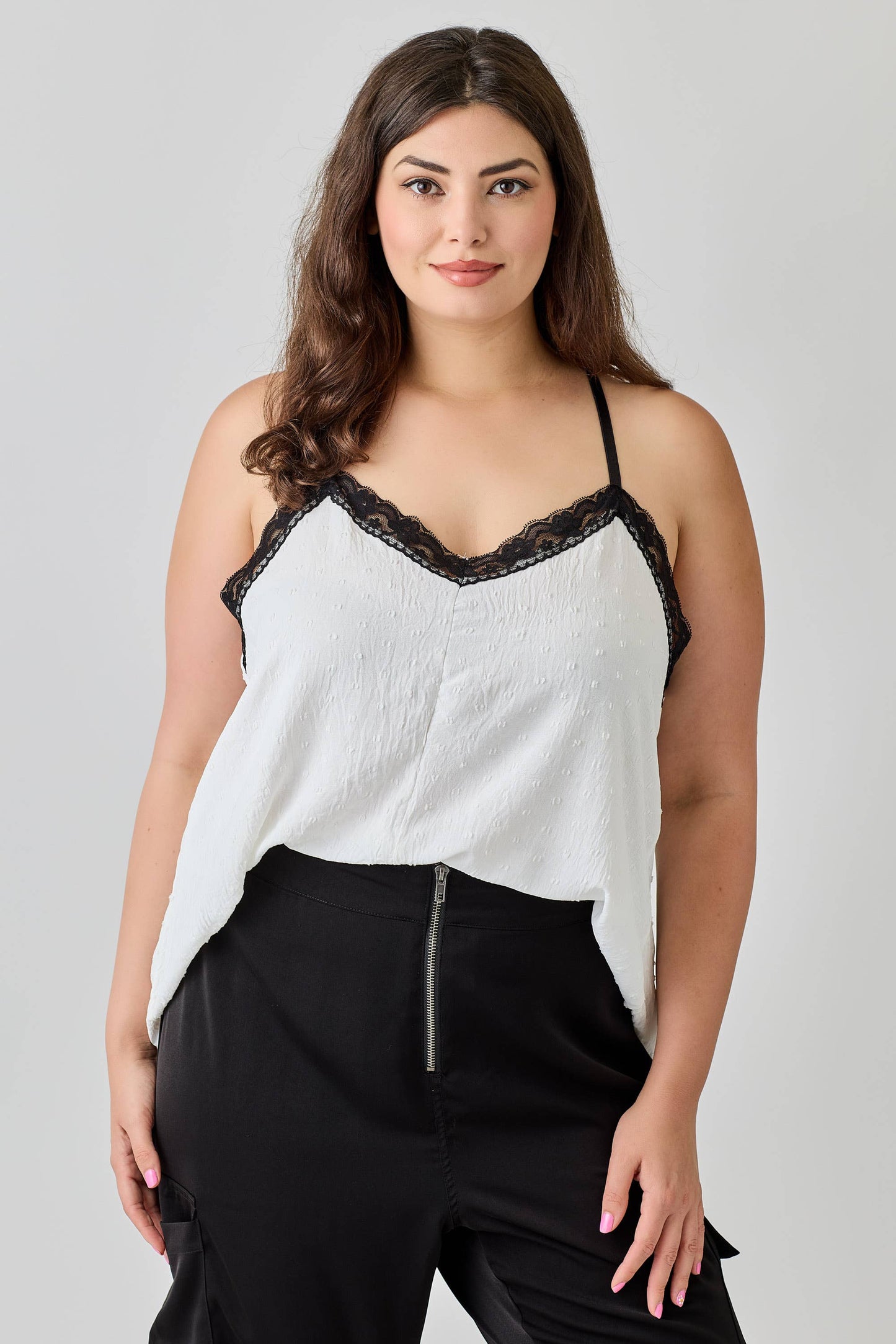 Plus Size Textured Dot Lace Trim Cami