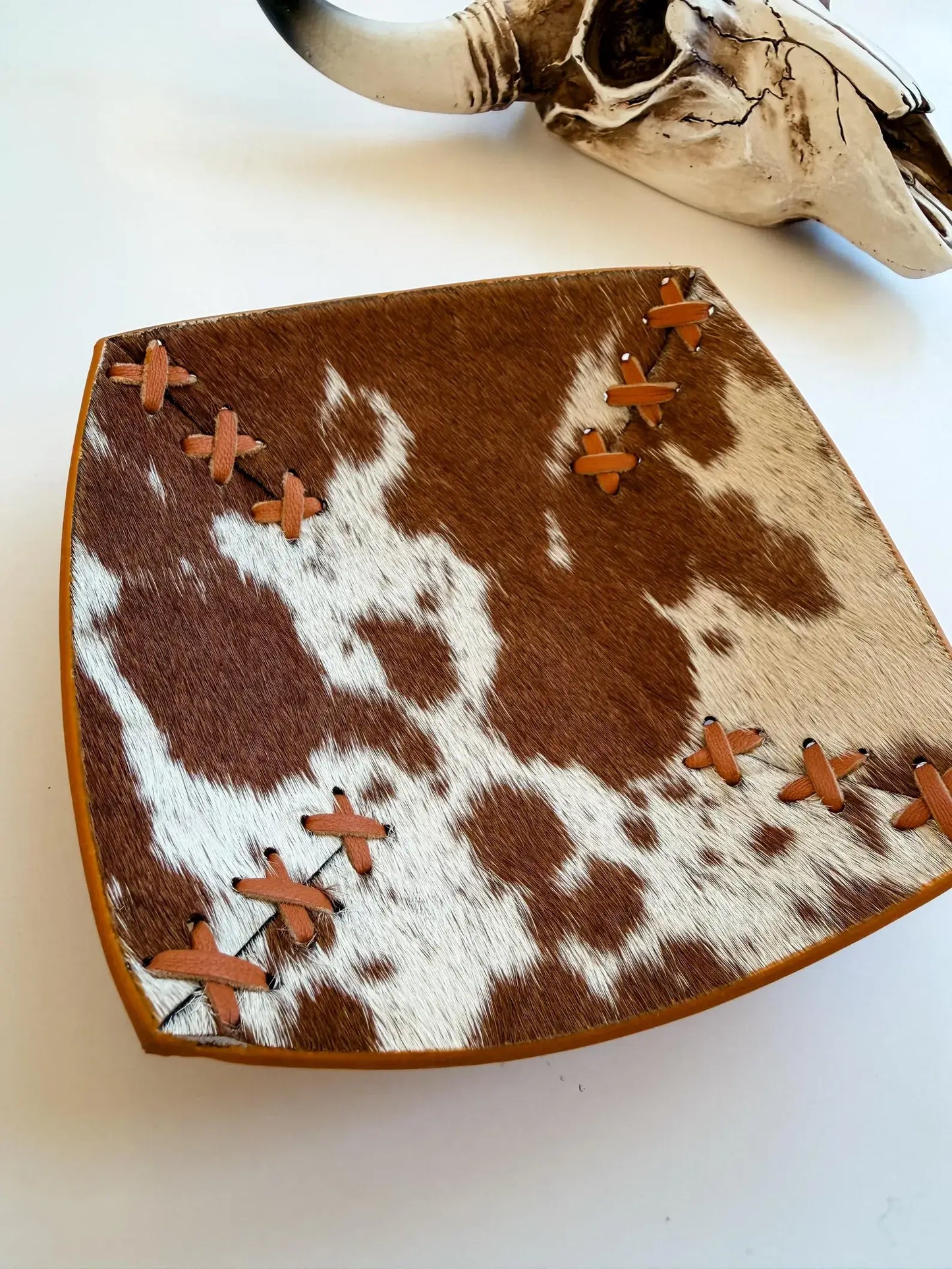 COWHIDE LEATHER TRAY - jewelry storage - Genuine Hair On: TAN