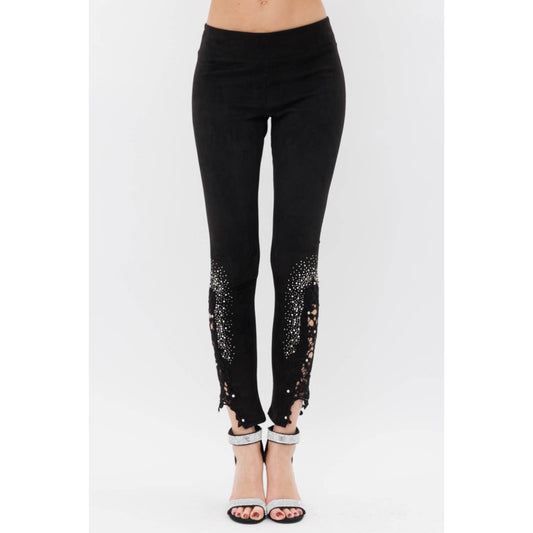 SUEDE LEGGINGS WITH CROCHET LACE RHINESTONE