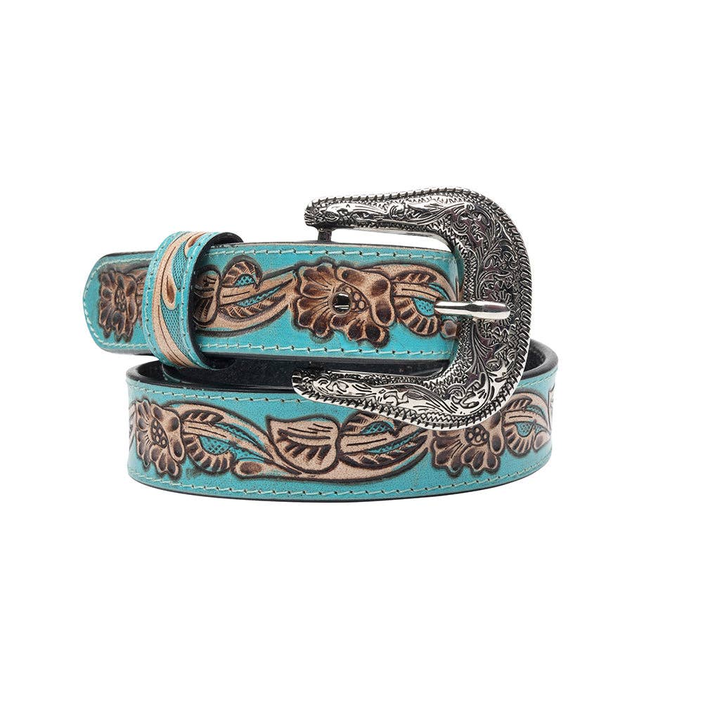 Canyon Shadow Hand-tooled Women's Belt: Turquoise / Medium