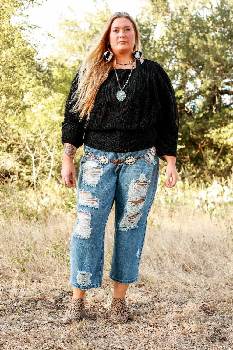 Forever Chasing Cowboys Copper Cream Floral Concho Link Belt Plus Size