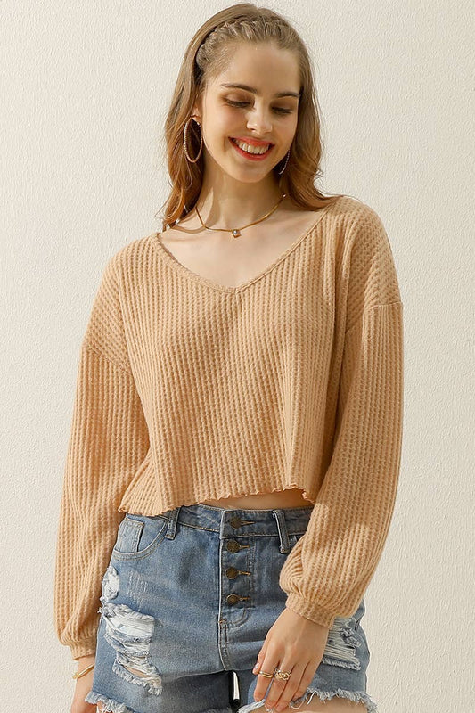 Long Sleeve Knit Top: Tan