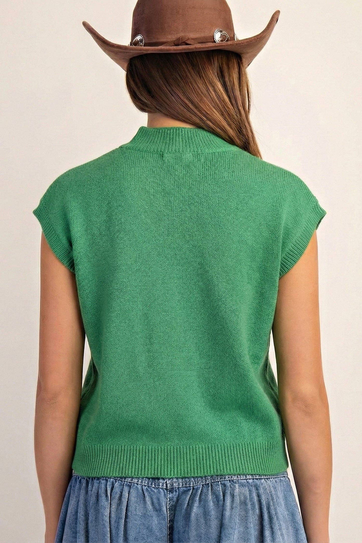 Western Horseshoe Knit Top Mock Neck Sweater Vest