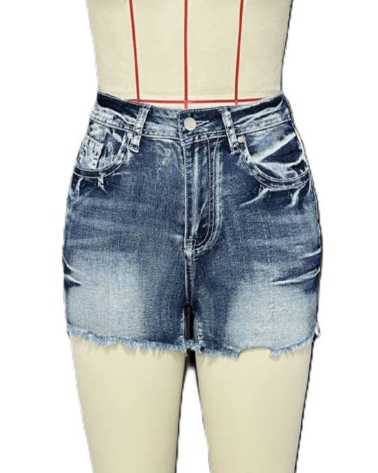 Vintage Embroidered Raw Edge Denim Shorts