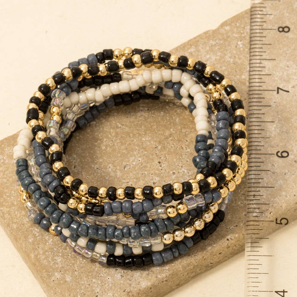 Blue Seed Beaded Bracelet Set