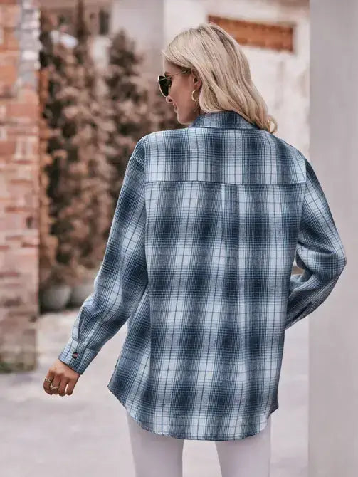 Plaid Button-Down Oversized Flannel Shirt Jacket