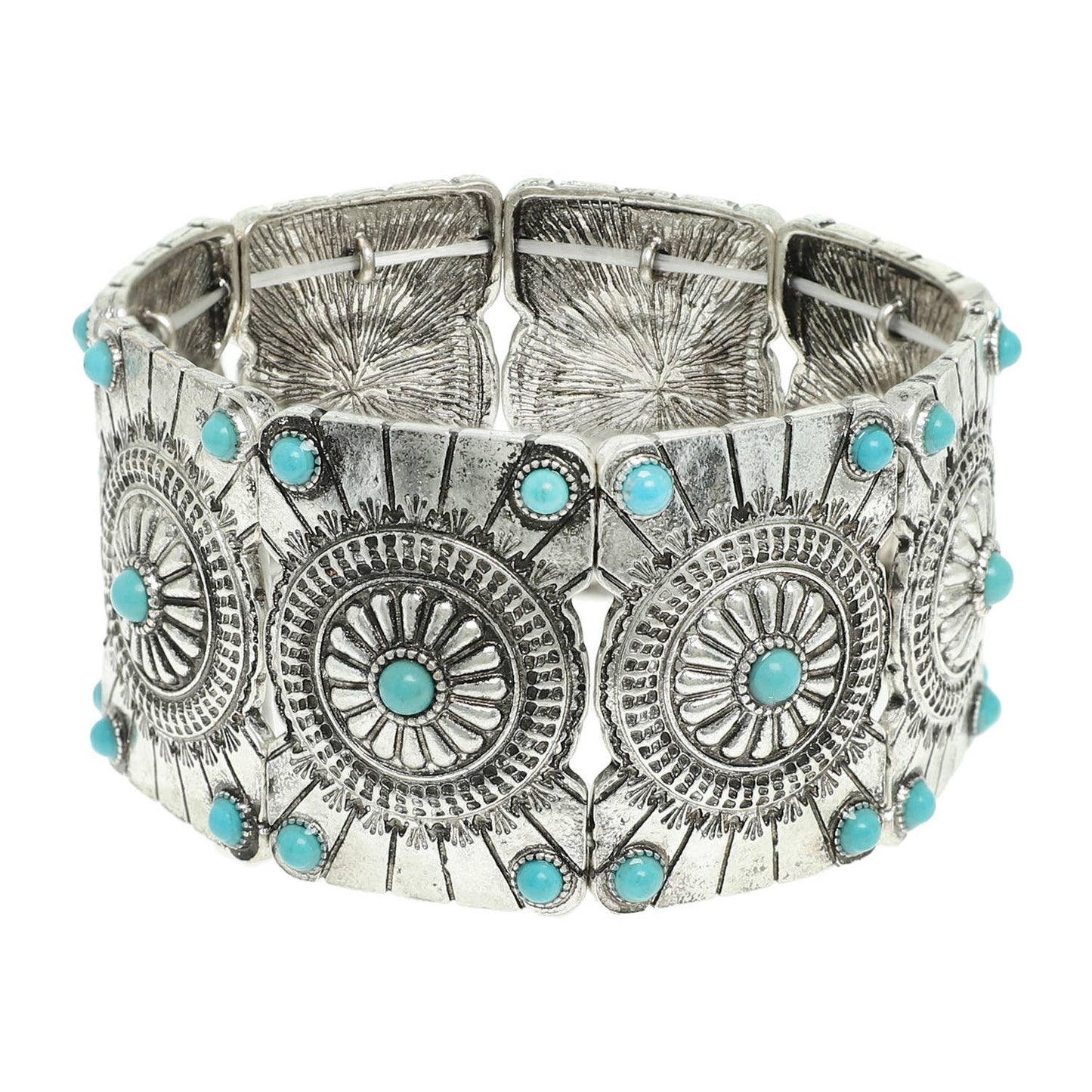 Western Turquoise Concho Stretch Bracelet