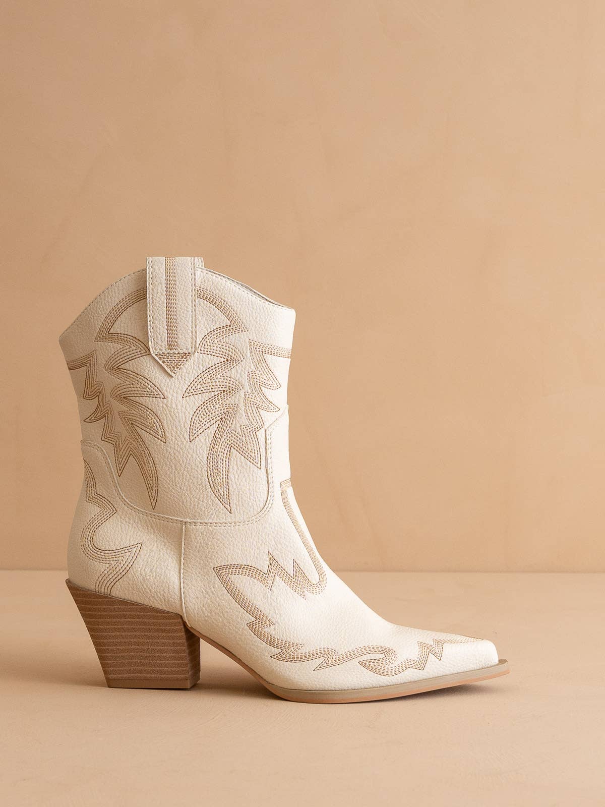 The Nantes Beige Western Embroidered Vegan Leather Cowboy Boot