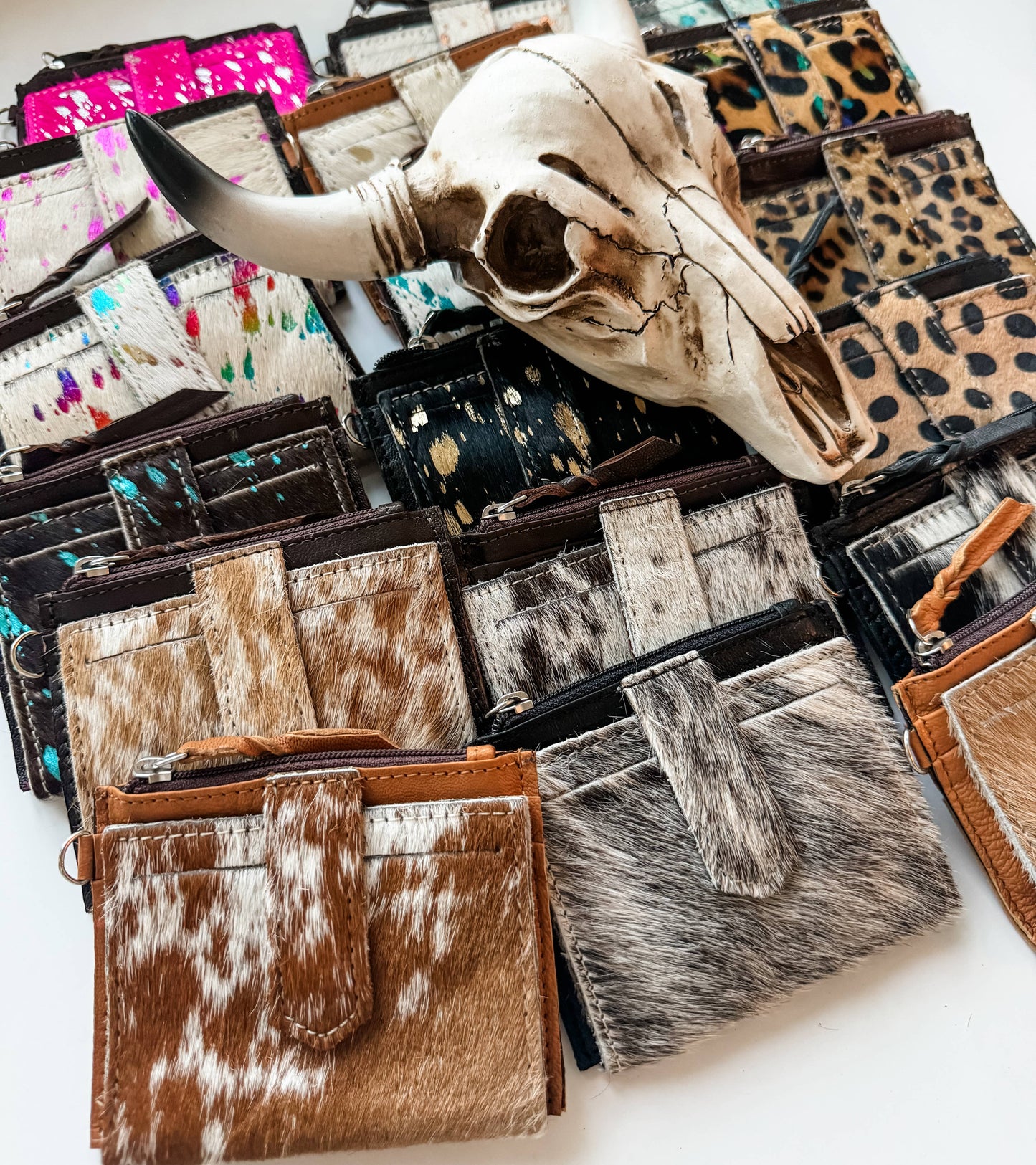 Dakota Wristlet Wallet - Western Cowhide Leather Credit Card: 15 - GOLD SPECS