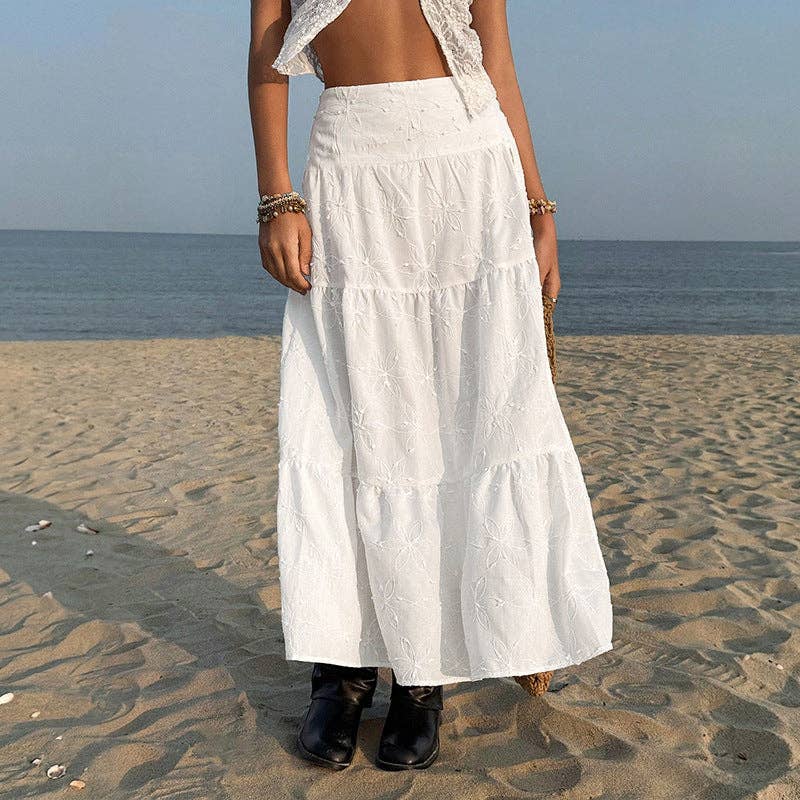 High Waist Embroidered Split Maxi Skirt