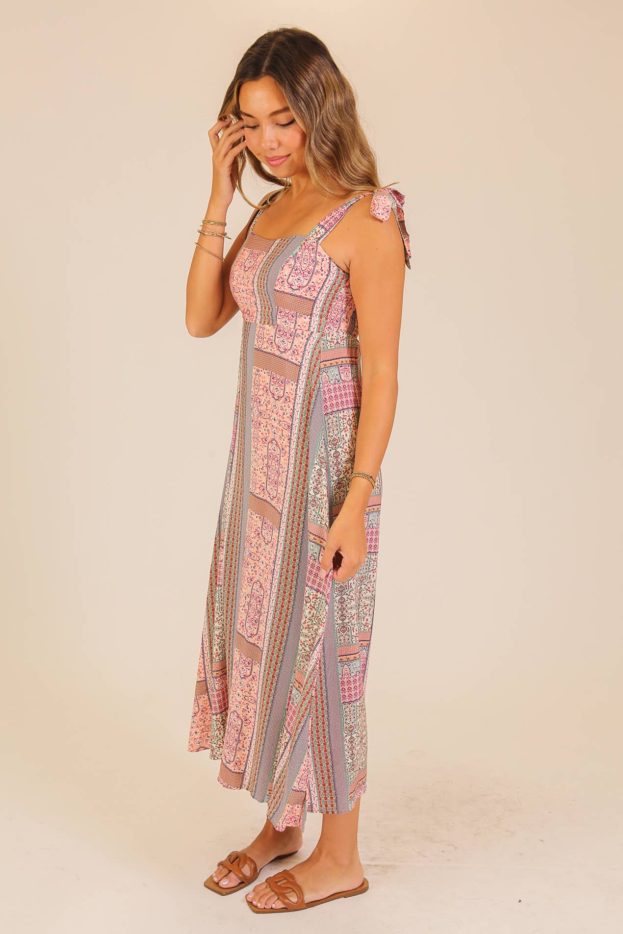 Patchwork Tie-Shoulder Maxi