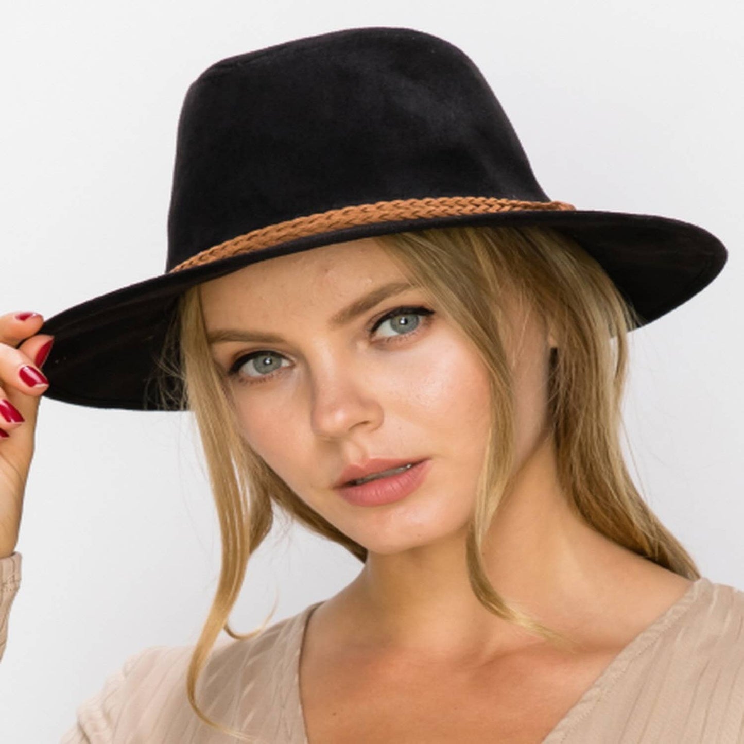 Stiff Brim Rancher Suede Hat W/ Braided Suede Belt
