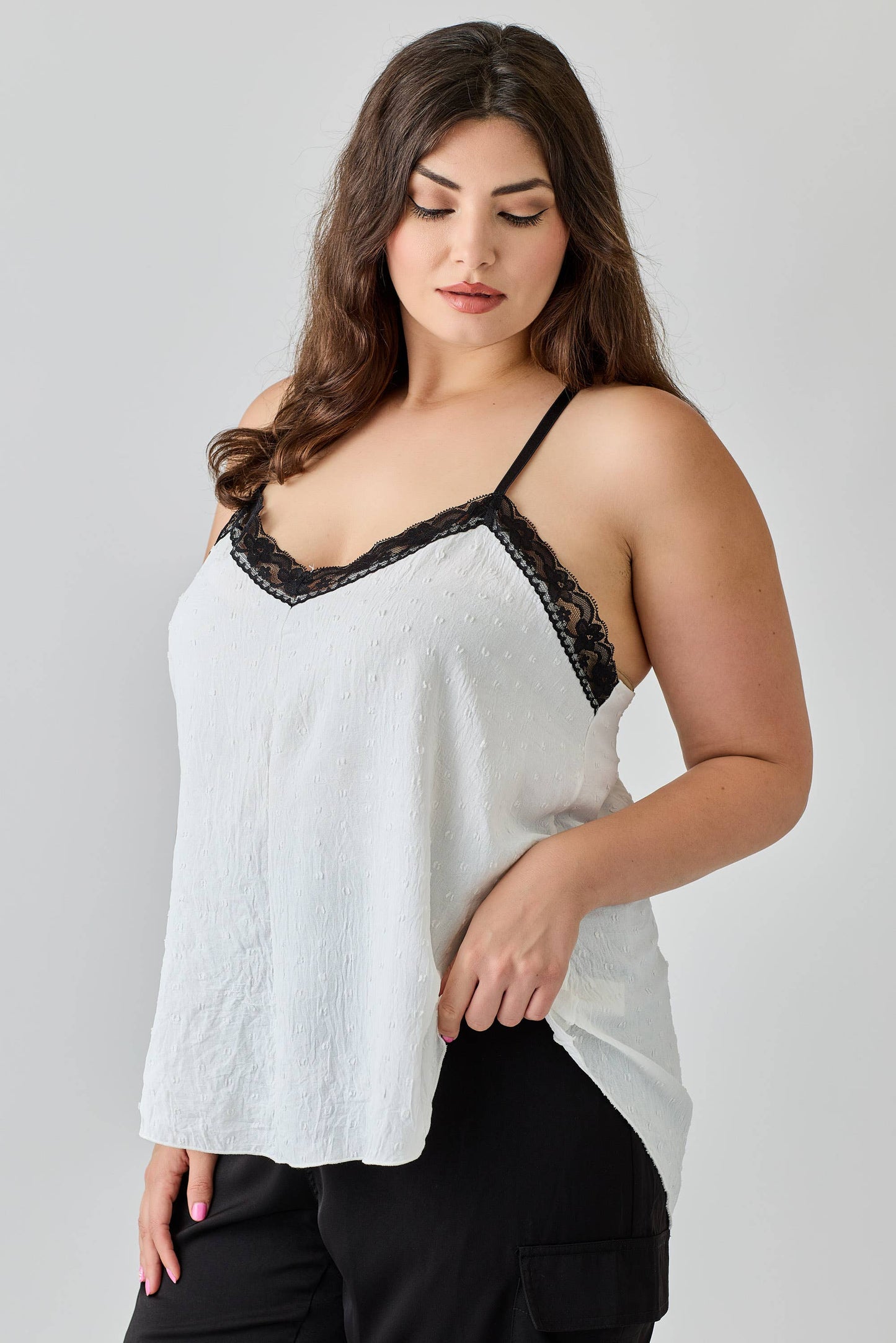 Plus Size Textured Dot Lace Trim Cami