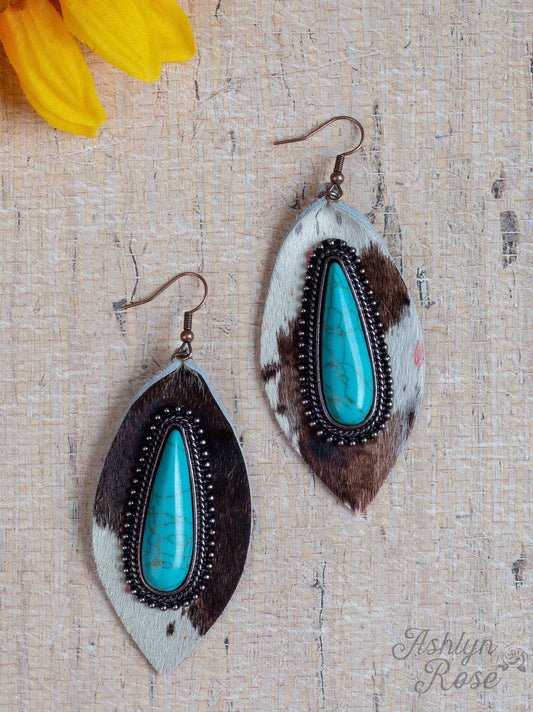 Say Howdy Rain Drop with Center Stone, Brown Cowhide