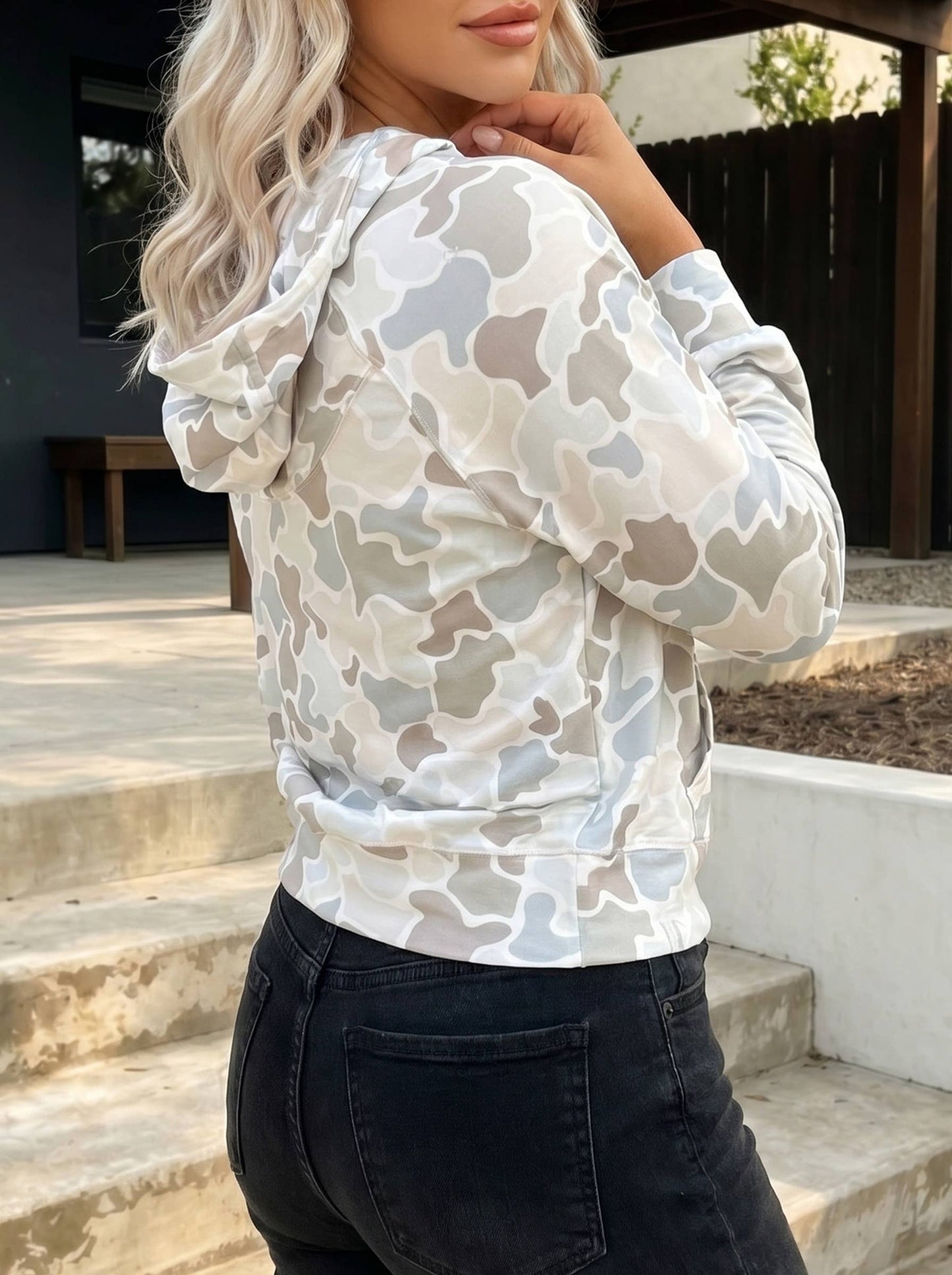 Camouflage Long Sleeve Drawstring Cuffs Casual Pullover