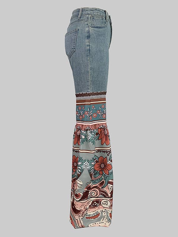 Flared Pants Floral Printed High-Waisted