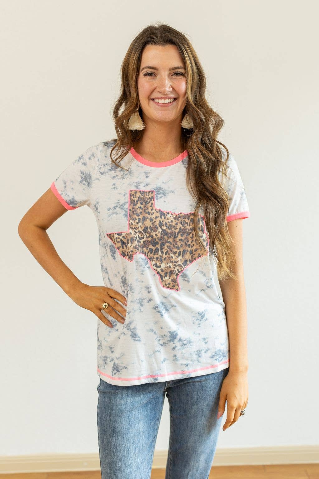 Leopard Texas on Marble & Pink Ringer Tee