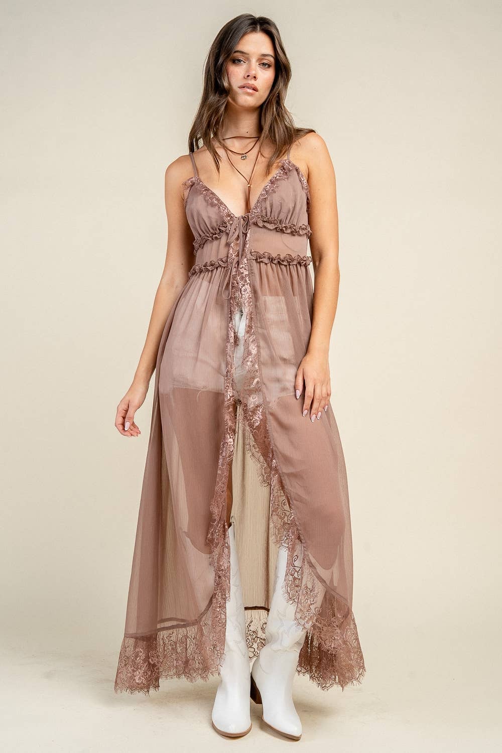 MAXI DUSTER TOP W. LACE TRIM DETAILS