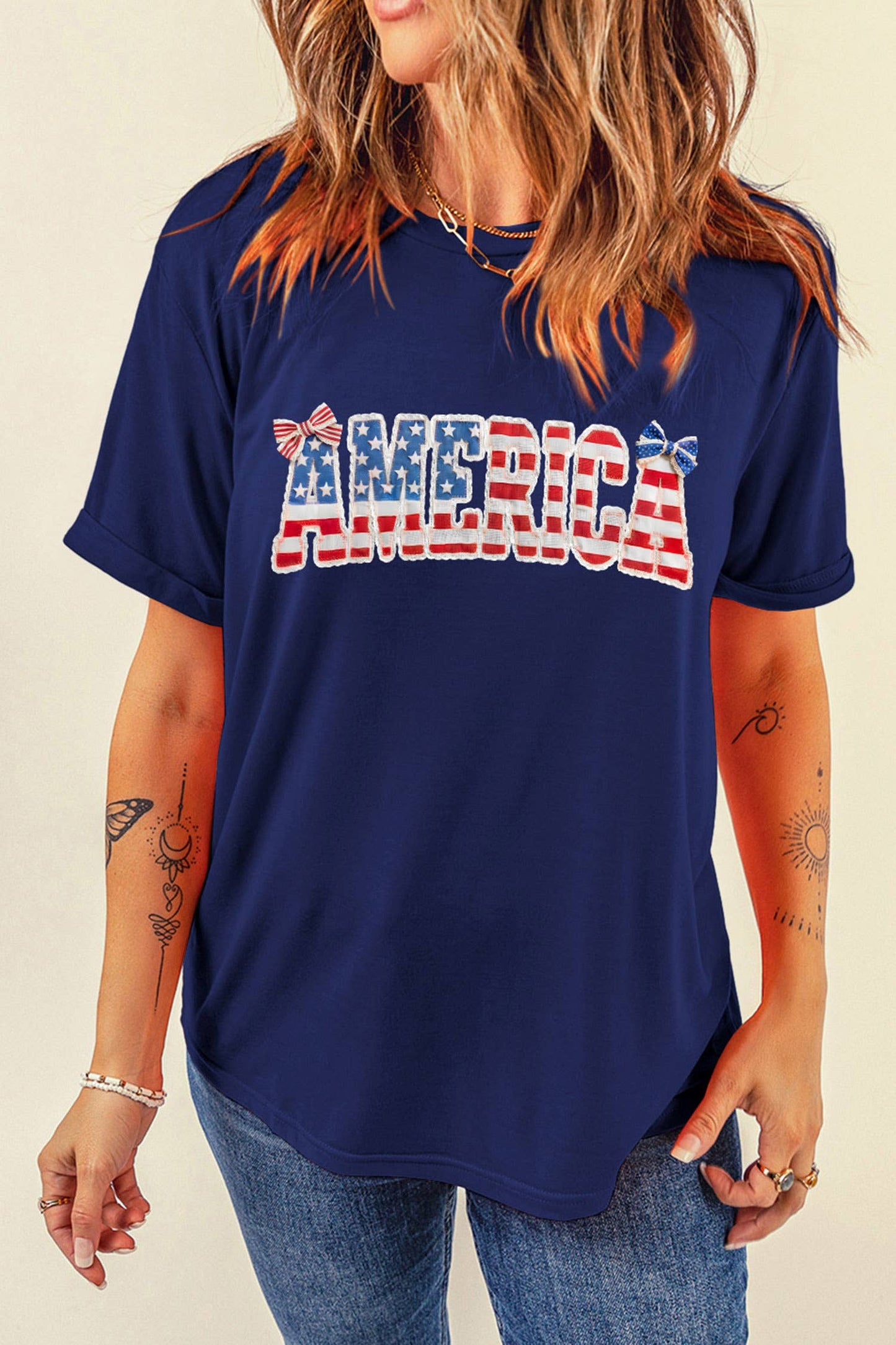 Coquette AMERICA Printed Relaxed T Shirt (S-3XL): Blue / S