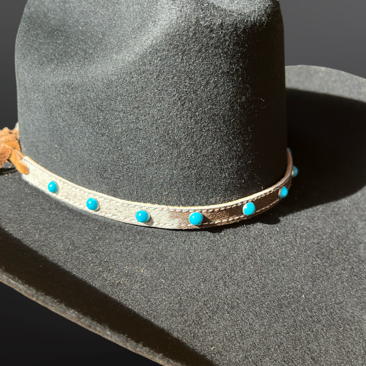 Western Hair On Cowhide Leather Turquoise Bead Hat Band