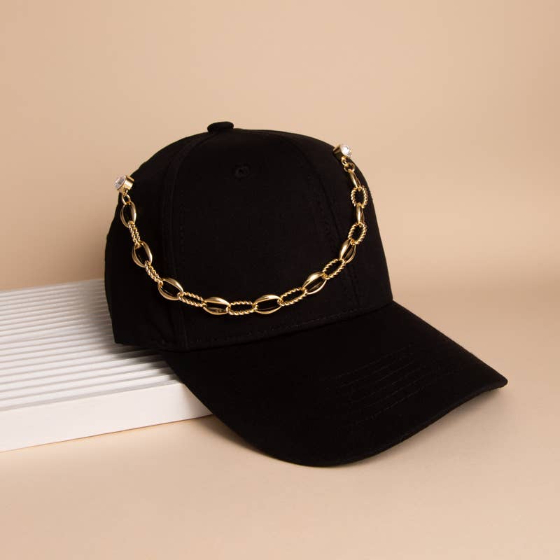 Crystal Embellished Textured Oval Link Cap Chain and Pin : Gold