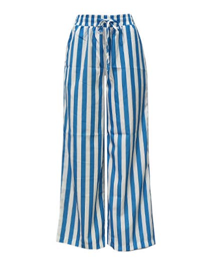 Multi Color Boho Beach Vertical Stripe Lace-Up Pants: Black / L