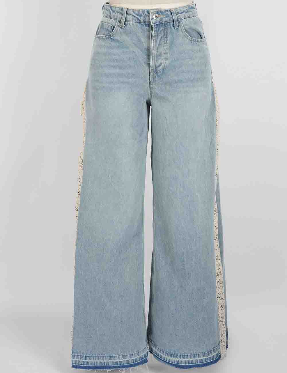 Lace Panel Wide Leg Denim