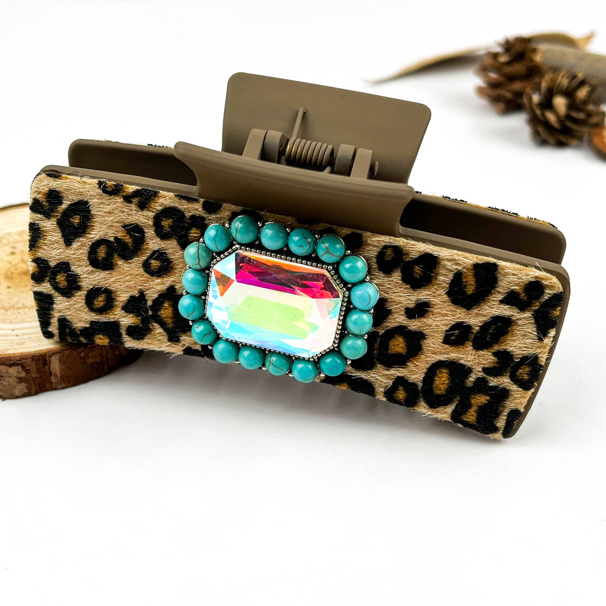 Leopard Print Leather Hair Claw:G