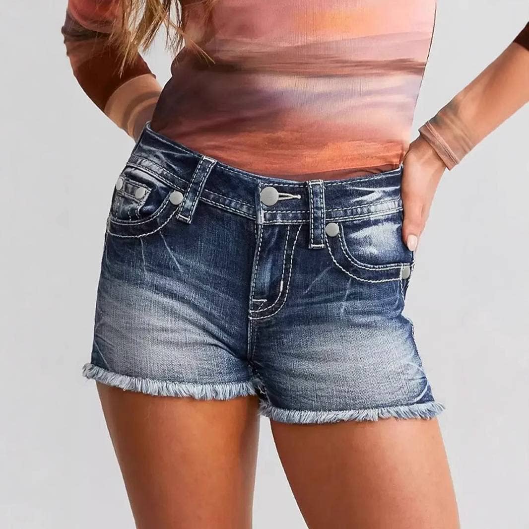 Vintage Embroidered Raw Edge Denim Shorts