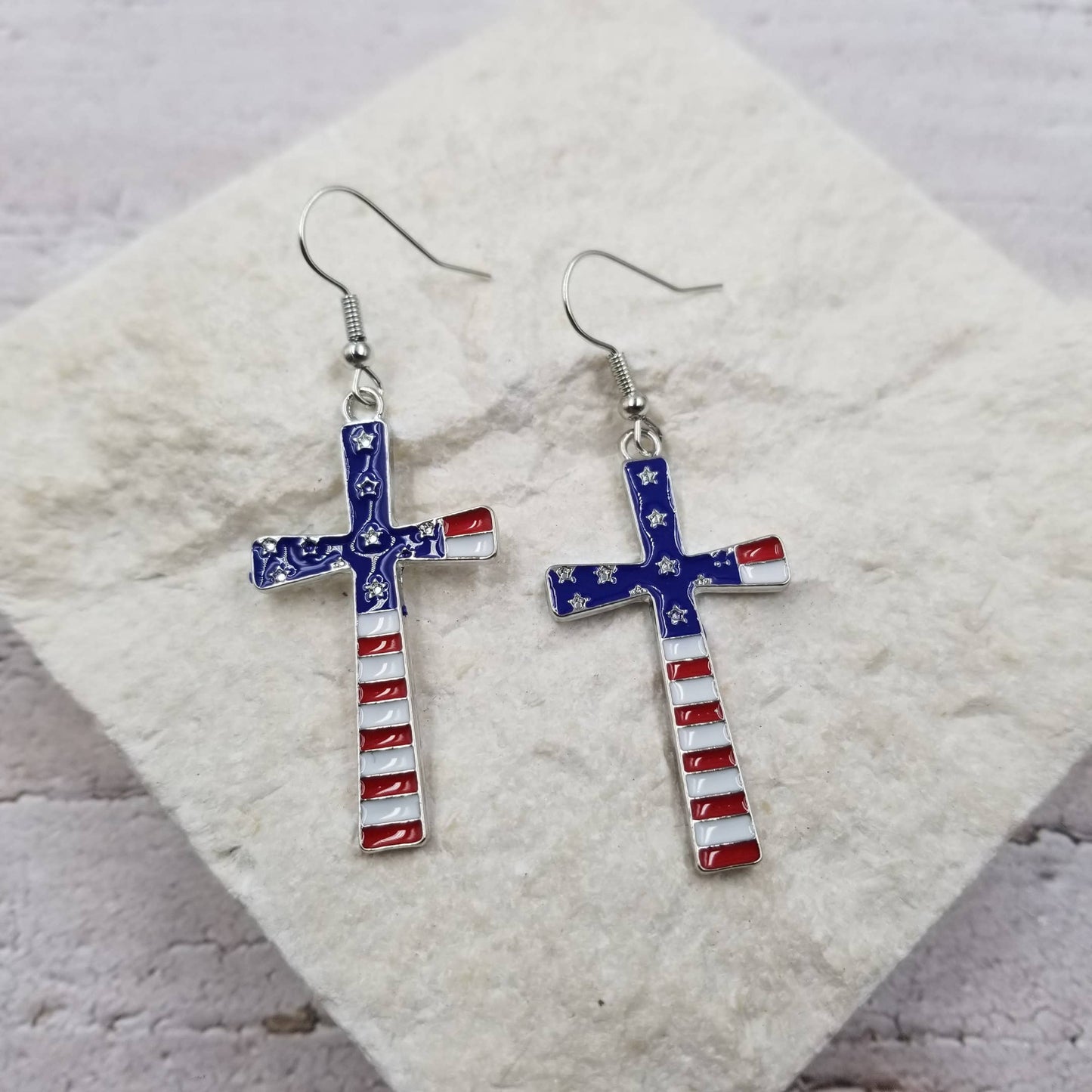 4th of July Cross Patriotic Earrings