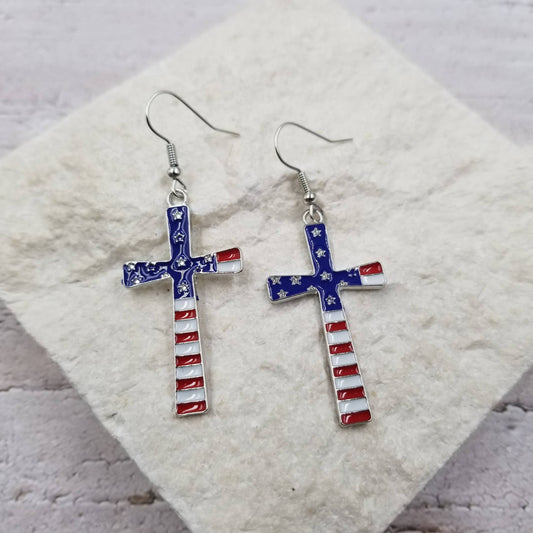 4th of July Cross Patriotic Earrings