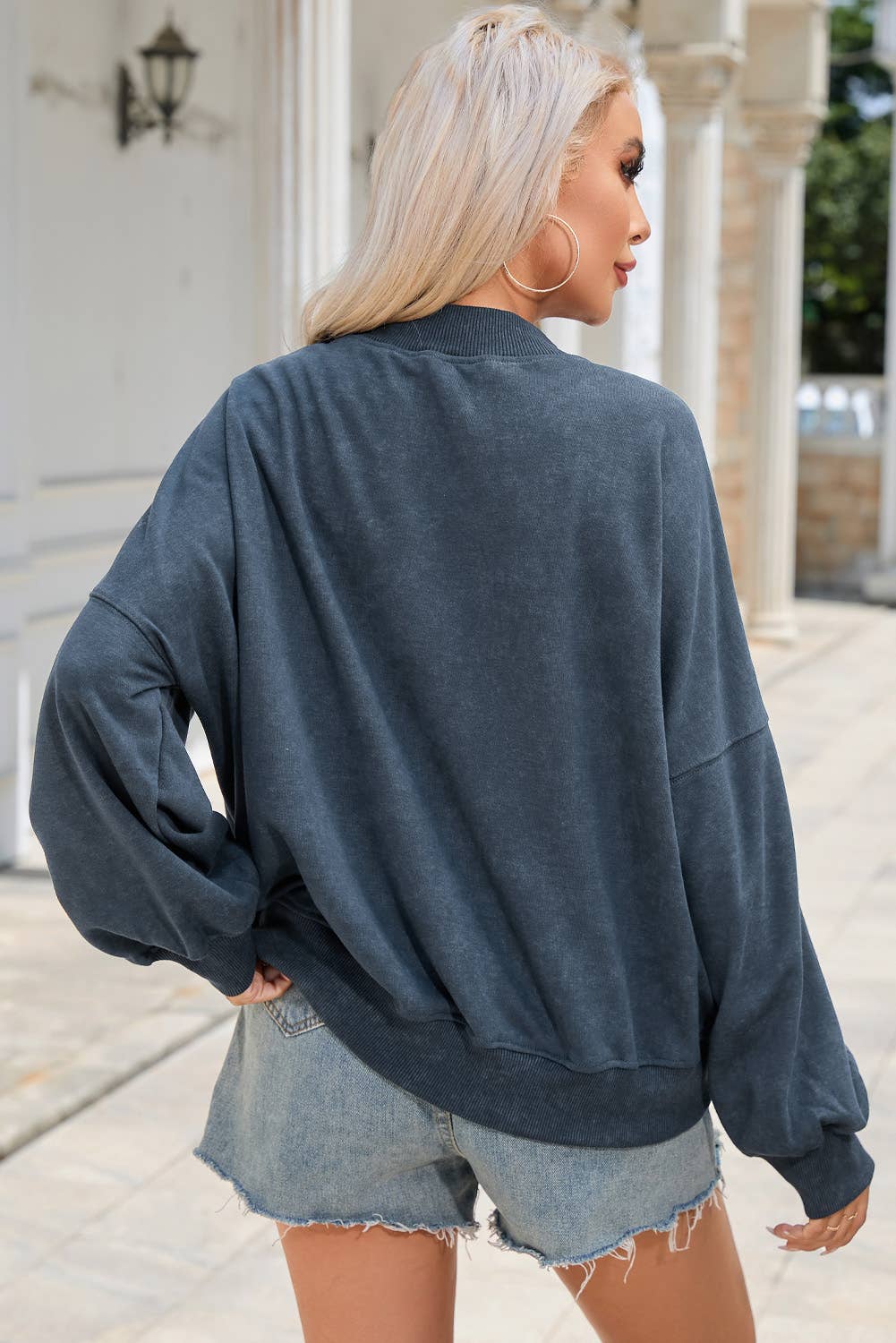 Solid Color Drop Shoulder Crew Neck Pullover Sweatshirt: Brown / 75%Polyester+25%Cotton / M