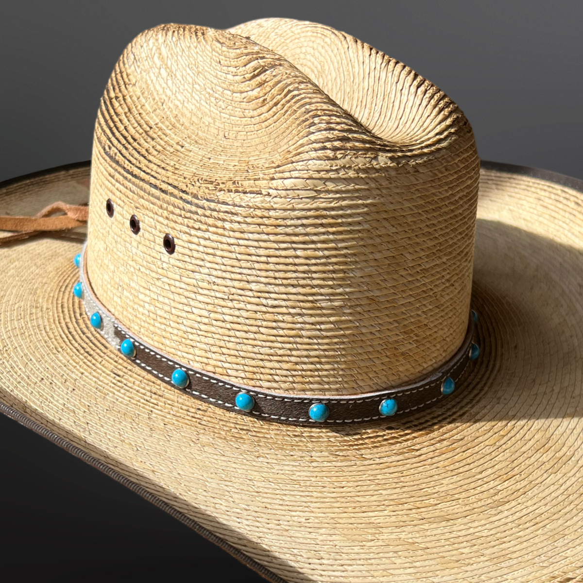 Western Hair On Cowhide Leather Turquoise Bead Hat Band