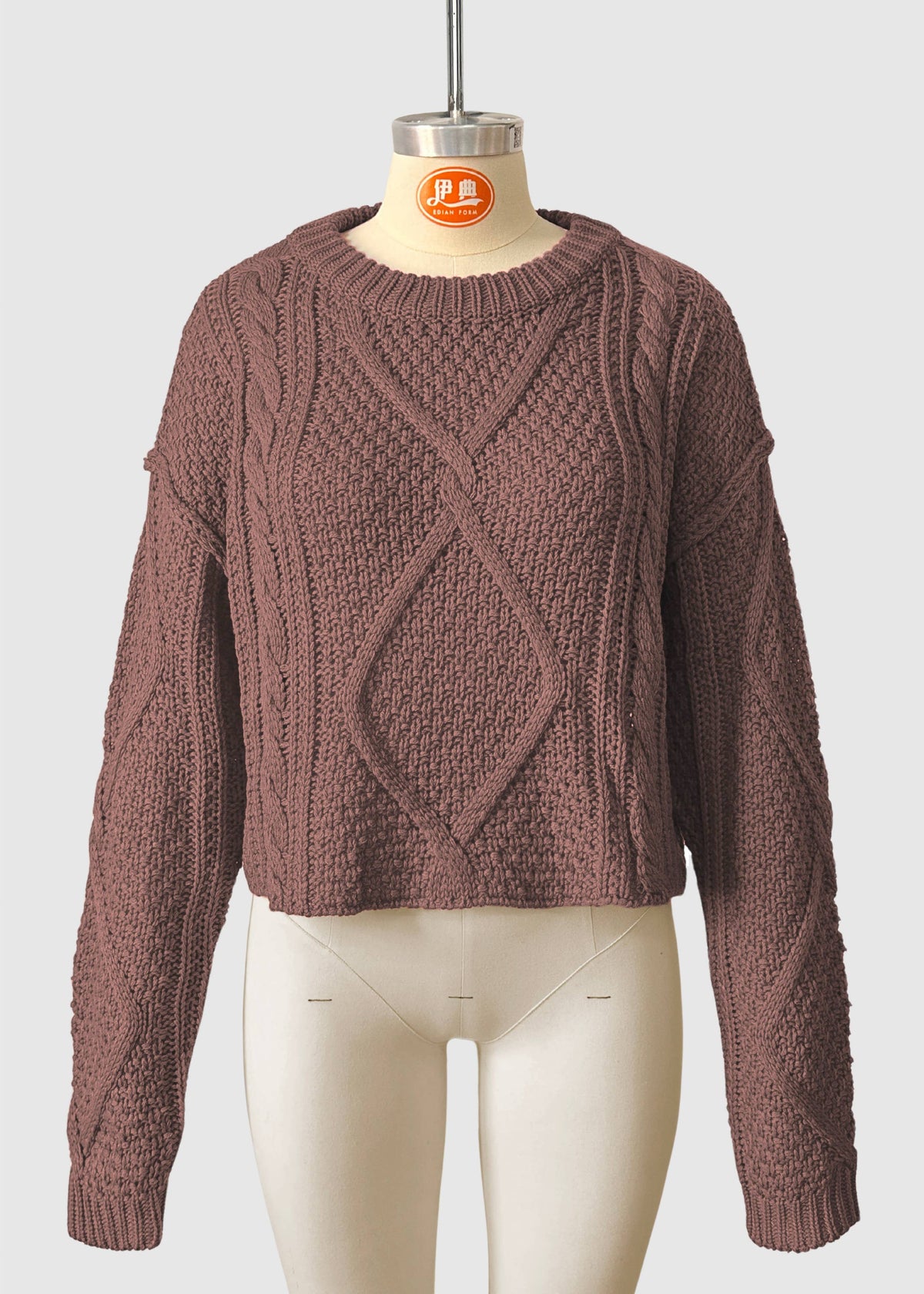 Chunky Cable Knit Pullover Sweater: Brown / Missy / XL