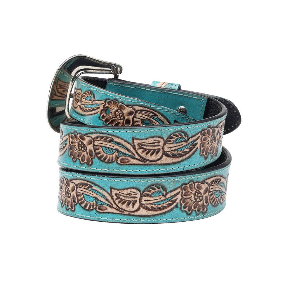 Canyon Shadow Hand-tooled Women's Belt: Turquoise / Medium
