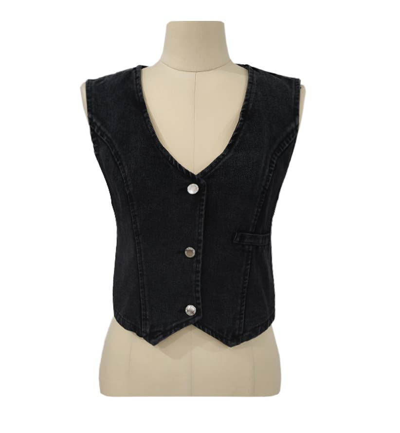 Black Denim Cowgirl Vest