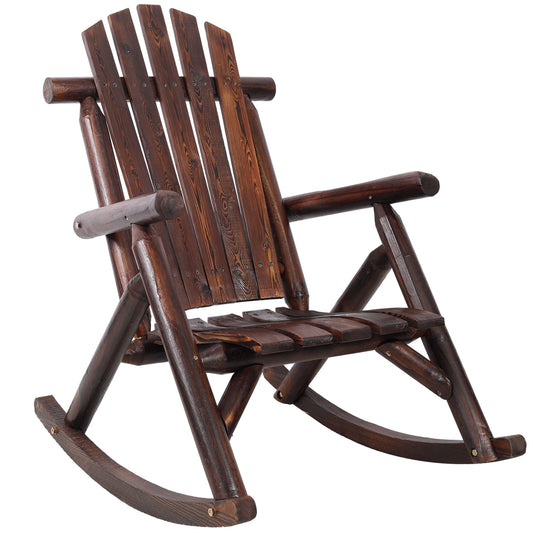 Cozy Fall Decor Brown Fir Log Porch Rocker Chair