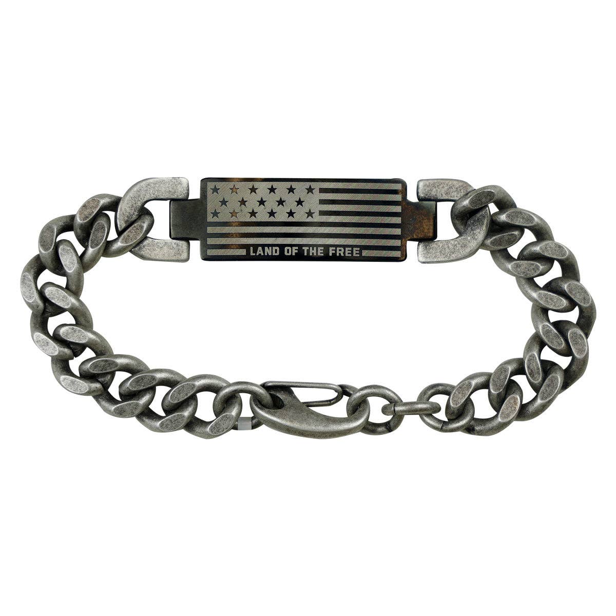 Men's Bracelet Land Of The Free: Burnished Silver/Black