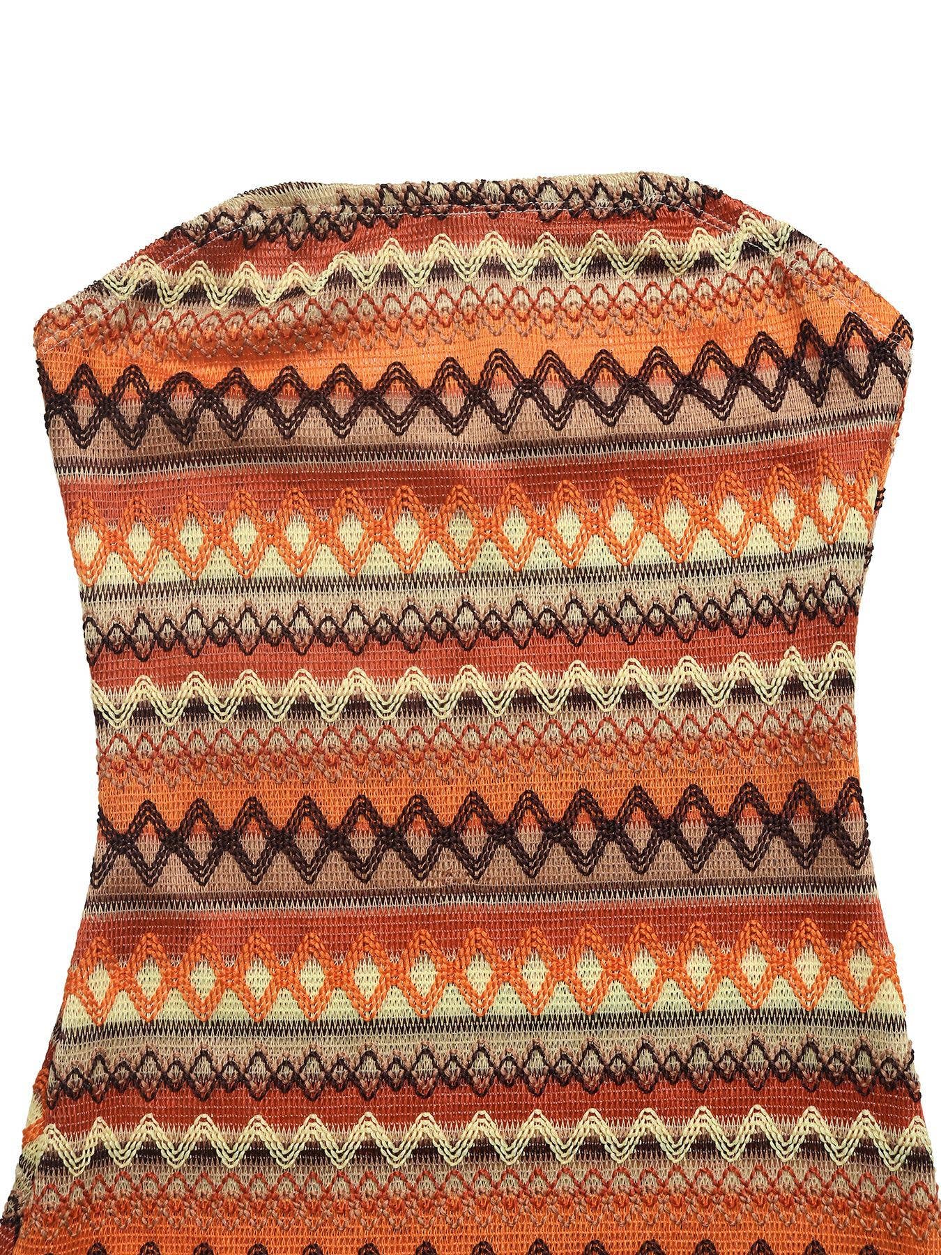 Boho Western Geometric Tassel Strapless Slim Dress